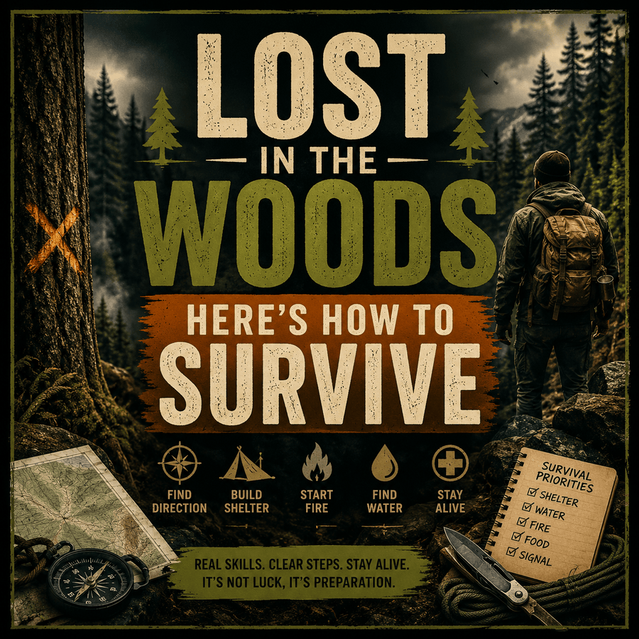 Lost in the Woods survival guide – wilderness skills, S.T.O.P. method, shelter building and navigation