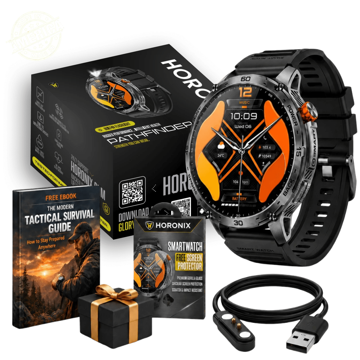 Horonix Pathfinder Ultra Smartwatch – rugged tactical watch for men in black